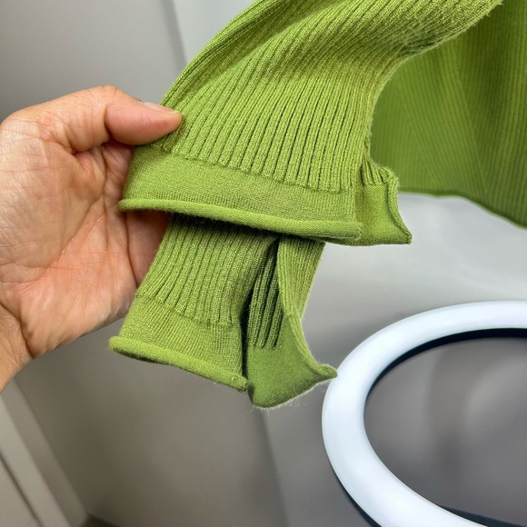 Maeve By Anthropologie Pistachio Lime Green Ribbed Stretchy Turtleneck Sweater M - Picture 6 of 9